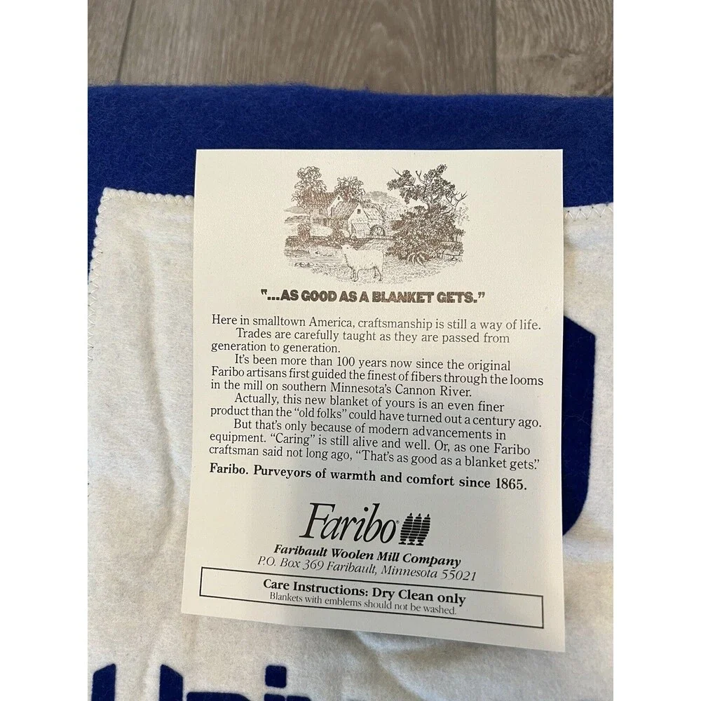 Vintage Faribo University Blue White Wool‎ Blanket W/Case 50 x 60 Never Used New